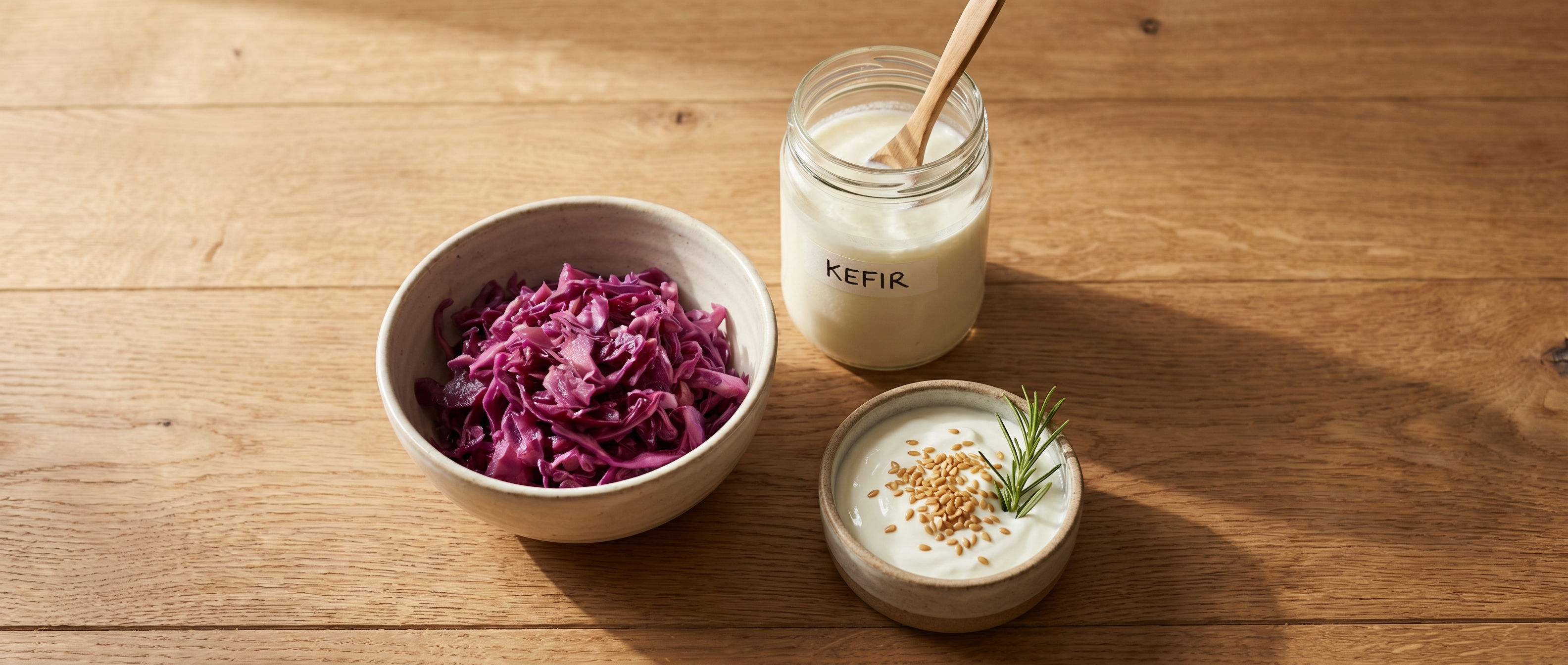 Fermentierte Lebensmittel auf Eichenholz